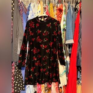 Floral Black Velvet Dress